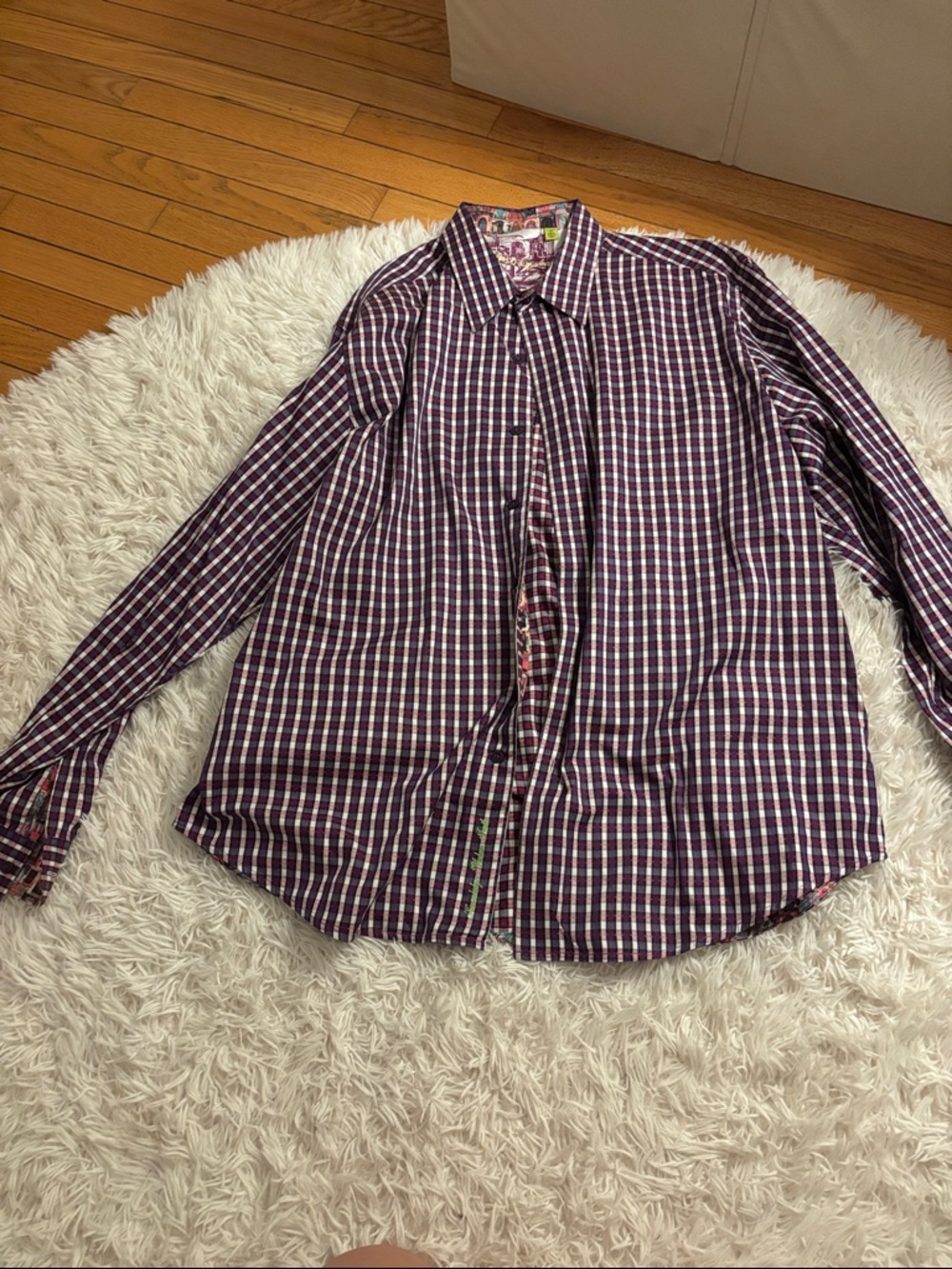 Men's Plaid Button-Down Shirt - Purple/White Check